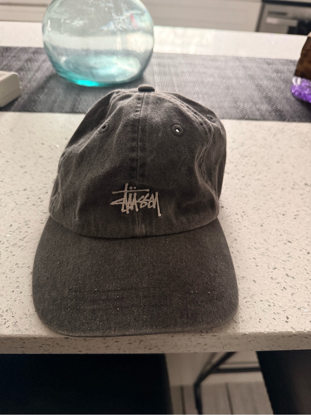 Stussy Black Baseball Cap with White Logo Patch